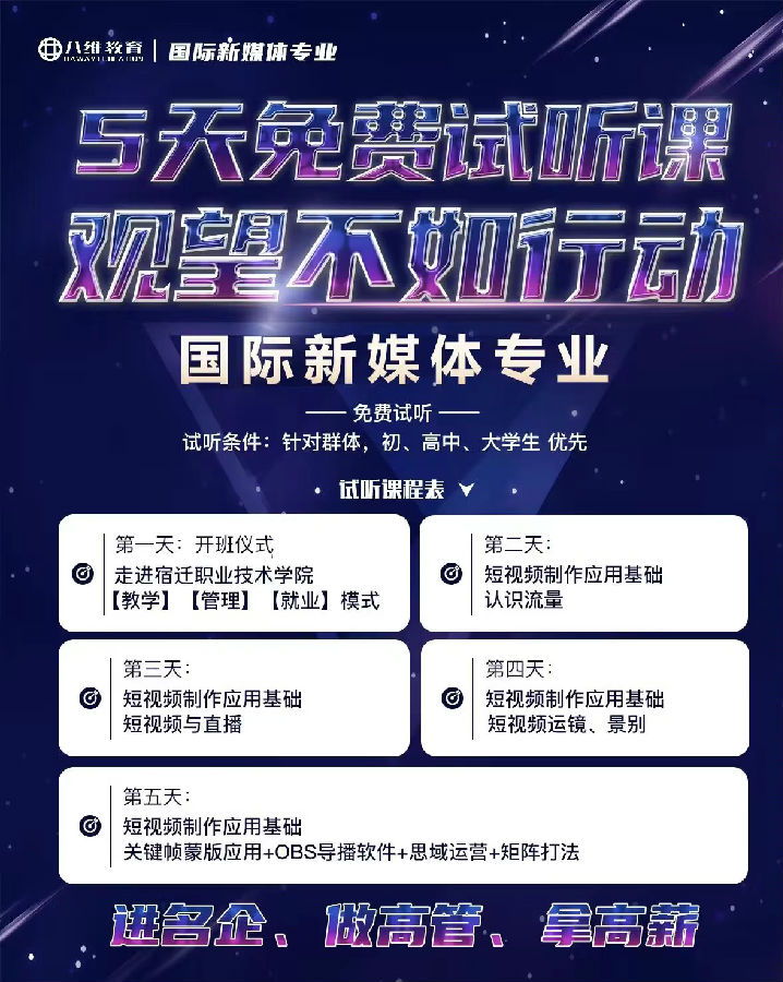 八維職業(yè)學校國際新媒體五天免費試聽課程開班