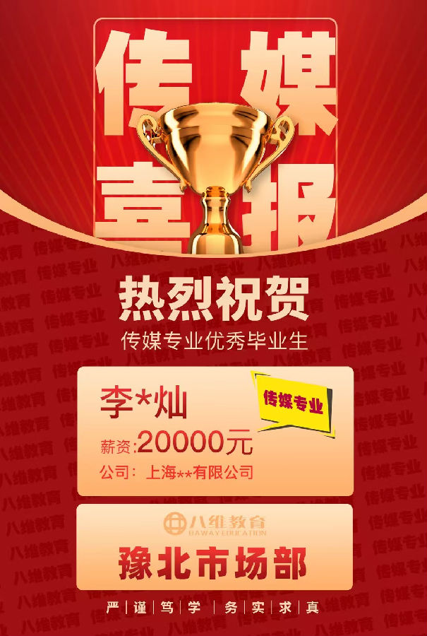 八維教育傳媒專業4月份就業喜報來襲