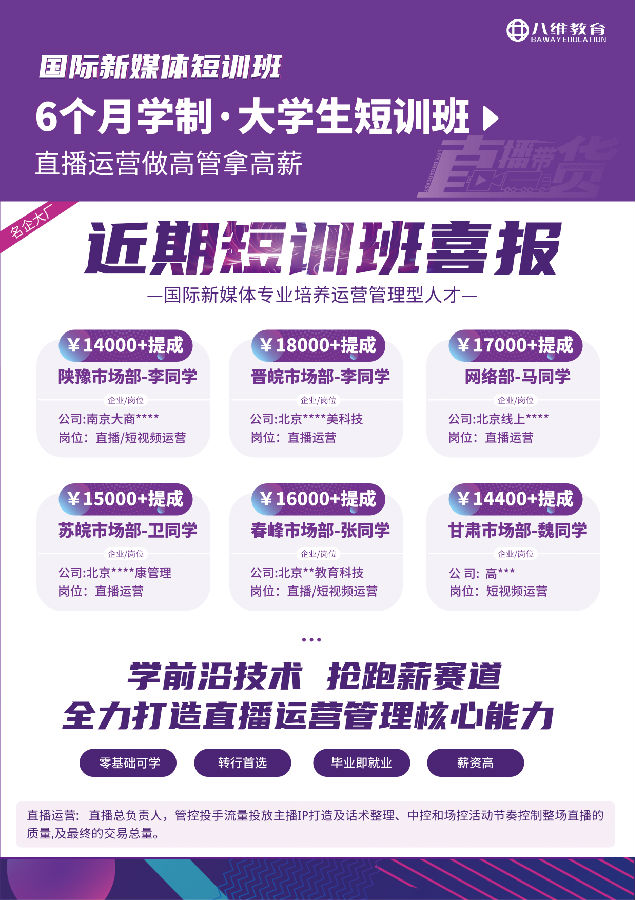 八維教育國際新媒體專業(yè)直播運營管理實戰(zhàn)班開課啦